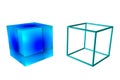 Hexahedron. Platonic body of equilateral squares. Technology background, 3d illustration