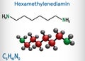 Hexamethylenediamine diamine molecule. It is monomer for nylon. Structural chemical formula and molecule model Royalty Free Stock Photo