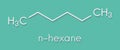 Hexane n-hexane alkane molecule. Skeletal formula.