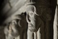 Hexham, Northumberland, United Kingdom, 9th May 2016, carved stone head at Hexham Abbey