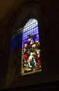 Hexham, Northumberland, United Kingdom, 9th May 2016,a stained glass window at Hexham Abbey