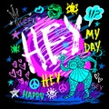 Hey lettering t shirt design, poster, print, funny, girl, tee shirt graphics, trendy, dry brush stroke, marker