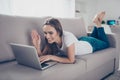 Hey there! Serene gorgeous brown haired student is waving in cam Royalty Free Stock Photo