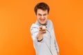 Hey you! Crazy man pointing finger at camera Royalty Free Stock Photo