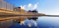 Heysham nuclear power station reflected in a puddle. Royalty Free Stock Photo