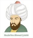 HezÃÂ¢rfen Ahmed Ãâ¡elebi portrait hand drawing vector illustration