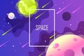 Horizontal space background with abstract shape and planets. falling asteroids. Web design. vector