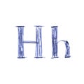 Hh - letter of the alphabet drawn by hand with a blue ballpoint pen.