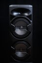 Hi fi sound system for sound recording studio. Big black speaker box with high fidelity components Royalty Free Stock Photo