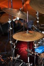 Hi-Hat (hihat) and cymbals on live stage Royalty Free Stock Photo