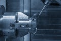 The hi-precision 5-axis machining center cutting the metal gear parts. Royalty Free Stock Photo