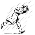 Vintage Clipart 164 Cartoon Man Running In The Rain Royalty Free Stock Photo