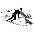 Vintage Clipart 62 Man Snow Skiing