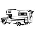 Vintage Clipart 84 Pickup with Camper