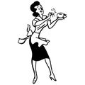 Vintage Clipart 213 Housewife Saving Money in a Piggy Bank