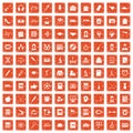 100 hi-school icons set grunge orange Royalty Free Stock Photo