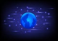 Abstract background blue bright globe technology has a map on the surface