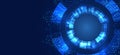 Hi-tech background in the form of circles and luminous lines and circuit board. Abstract array of data. Template for futuristic