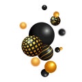 Hi-tech background. Shiny black and gold 3D spheres on the white background. Levitation balls in space Royalty Free Stock Photo