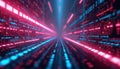 Hi-tech blue, red background with abstract data flow, matrix effects. Binary code, numbers. Coding software cyberspace tech cyber Royalty Free Stock Photo