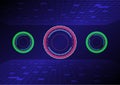 Hi-tech circle with a rectangular shapes on a blue and red abstract background.  Futuristic communication and connection concept. Royalty Free Stock Photo