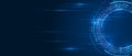 Hi-tech computer digital technology concept. Wide Blue background with various technological elements. Abstract circle technology Royalty Free Stock Photo