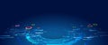 Hi-tech computer digital technology concept. Wide Blue background with various technological elements. Abstract circle technology Royalty Free Stock Photo