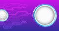 Hi-tech computer digital technology concept. Wide purple background with various technological elements. Abstract circle and