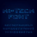 Hi-Tech font alphabet. Digital high tech style letters and numbers.