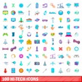 100 hi-tech icons set, cartoon style Royalty Free Stock Photo