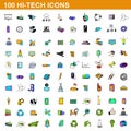 100 hi-tech icons set, cartoon style Royalty Free Stock Photo