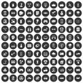 100 hi-tech icons set black circle Royalty Free Stock Photo