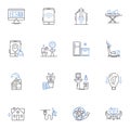 Hi-tech mansion line icons collection. Modern, Futuristic, Automated, Innovative, Smart, Tech-savvy, Luxurious vector