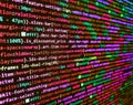 Hi-tech modern screen of data, digits and chars on monitor. Coding application by programmer developer. Writing programming code Royalty Free Stock Photo
