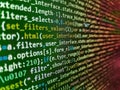 Hi-tech modern screen of data, digits and chars on monitor display. Abstract source code background. Photo of computer digital Royalty Free Stock Photo