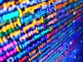 Hi-tech modern screen of data, digits and chars on monitor display. Developer working on program codes. Programing workflow Royalty Free Stock Photo