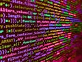 Hi-tech modern screen of data, digits and chars on monitor. Programming code abstract screen of software developer. Lines of Html Royalty Free Stock Photo