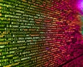 Hi-tech modern screen of data, digits and chars on monitor. Software developer programming code on computer. Web server data on a Royalty Free Stock Photo