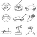 Hi-tech modern technology toys simple black outline icons collection eps10