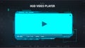 Hi-tech video player in HUD style. Blue digital mockup media player for app, ui, ux, web design and other. Futuristic