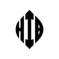 HIB circle letter logo design with circle and ellipse shape. HIB ellipse letters with typographic style. The three initials form a