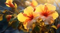 Hyperrealistic Hd Image Of Hibiscus Flowers At Sunrise