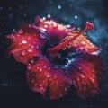 Hibiscus flower head with water drops, created with generative AI Royalty Free Stock Photo