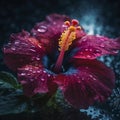 Hibiscus flower head with water drops, created with generative AI Royalty Free Stock Photo