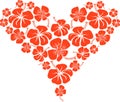 Hibiscus flower heart, red flowers on white