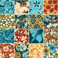 Hibiscus flowers fabric patchwork wallpaper