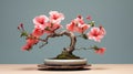 Hibiscus Green Bonsai: Minimalist Desktop Wallpaper With Pink Flower