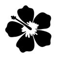 Hibiscus hand drawn icon isolated on white background. Simple black silhouette of Hawaiian flower. Vector lllustration