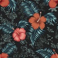 Hibiscus leaves seamless scattered circles background