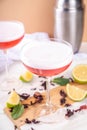 Hibiscus martini drink with ice, lime and mint Royalty Free Stock Photo